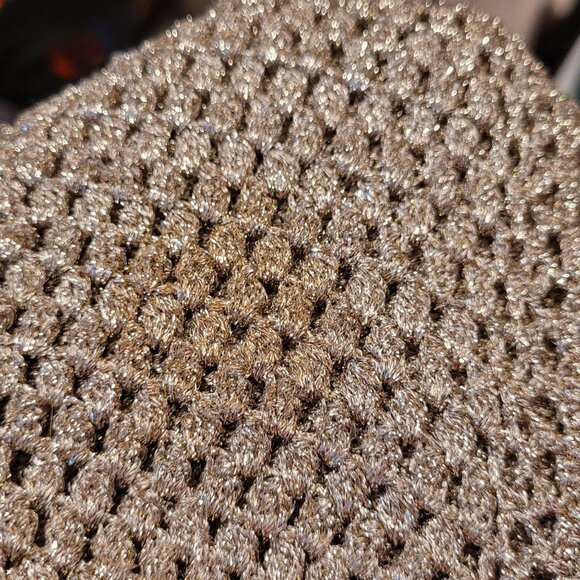 Vintage Suzelle Silk Outfit 3 Pcs Gold Tank Pants Crochet Tunic Metallic Large - Picture 5 of 13